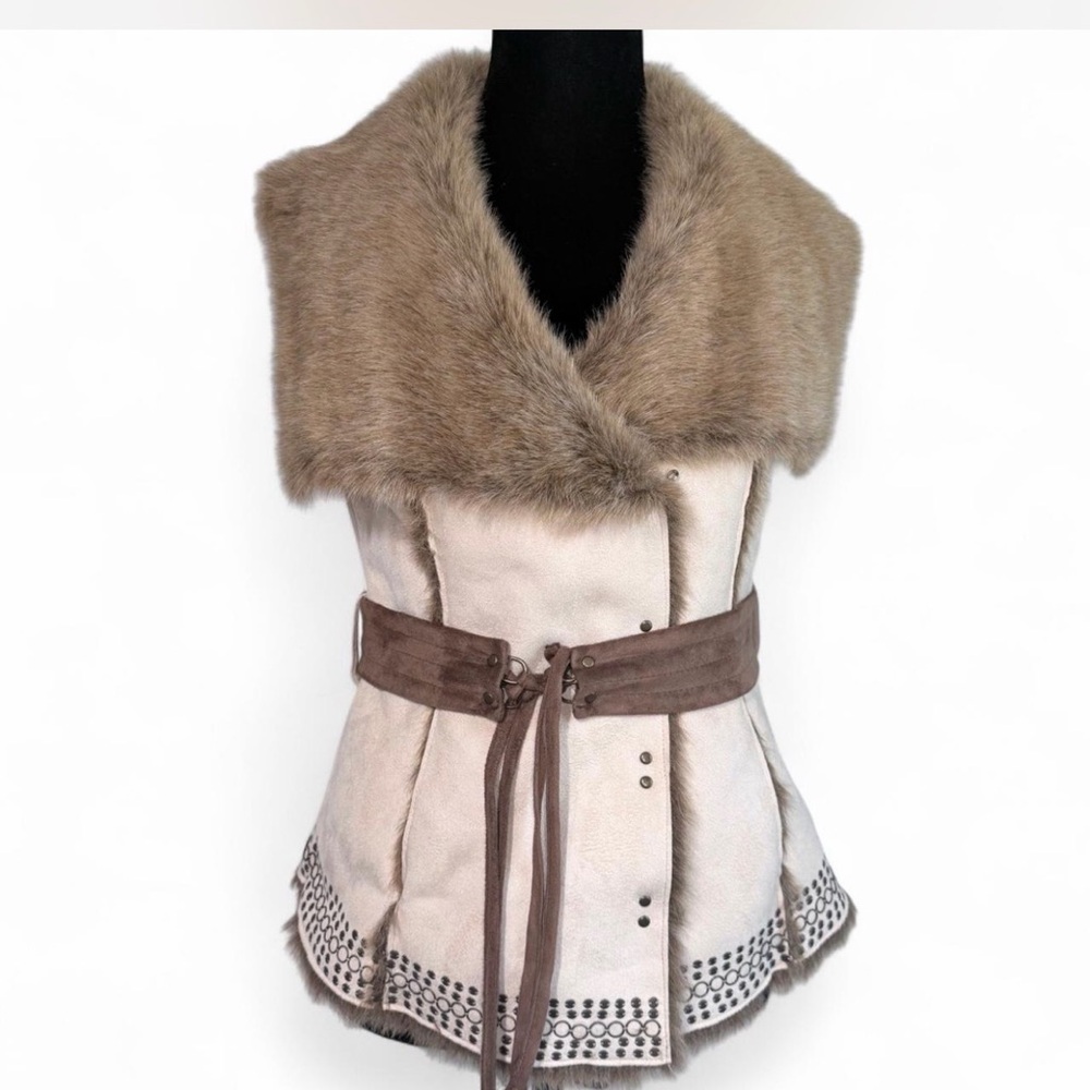 Y2K Guess Faux Fur Vest in Taupe and Brown XS